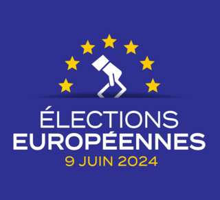Visuel de l'annonce des élections sur fond de drapeau européen