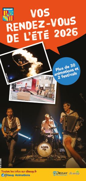 Affiche des animations de l'été 2026 à Dissay montrant quelques visuels des spectacles programmés