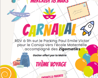 affiche du carnaval avec des ballons un masque un couvre chef à grelots