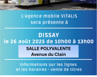 affiche avec un bus et la date de la permanence Vitalis du 26 août