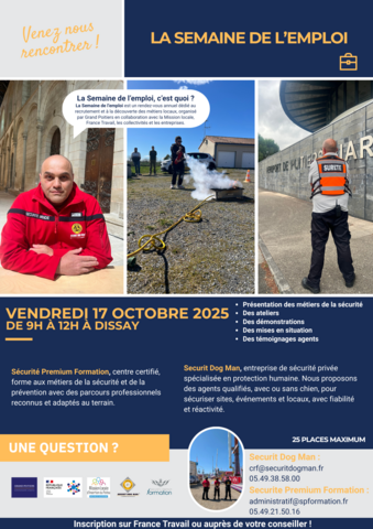 Affiche des animations à Dissay dans le cadre de la semaine de l'emploi le 17 octobre 2025