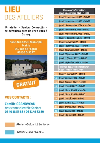 Calendrier des ateliers Séniors connectés