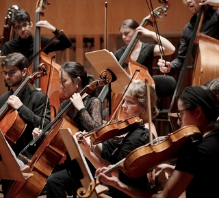 Vue montrant les musiciens de l'orchestre symphonique du conservatoire de poitiers lors d'un concert