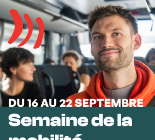Affiche de la semaine de la mobilité présentant des passagers d'un bus