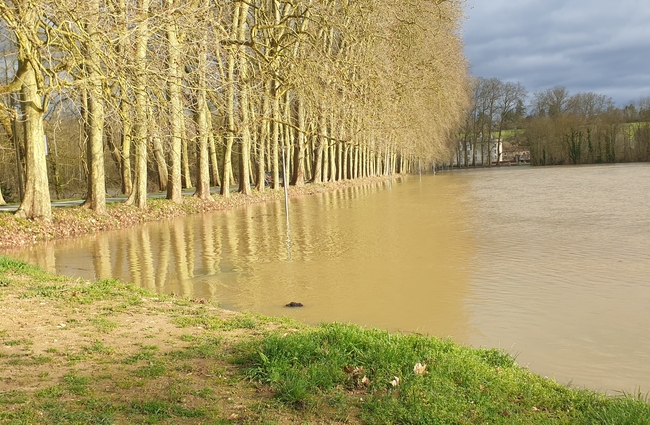 Vue du site de la Plage à Dissay lors de la crue du Clain, le 14 février 2026.