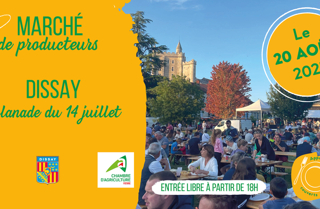 Affiche du marché des producteurs à Dissay le 20 août 2025