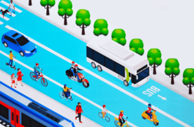 Dessin montrant les différents modes de transport dans une rue