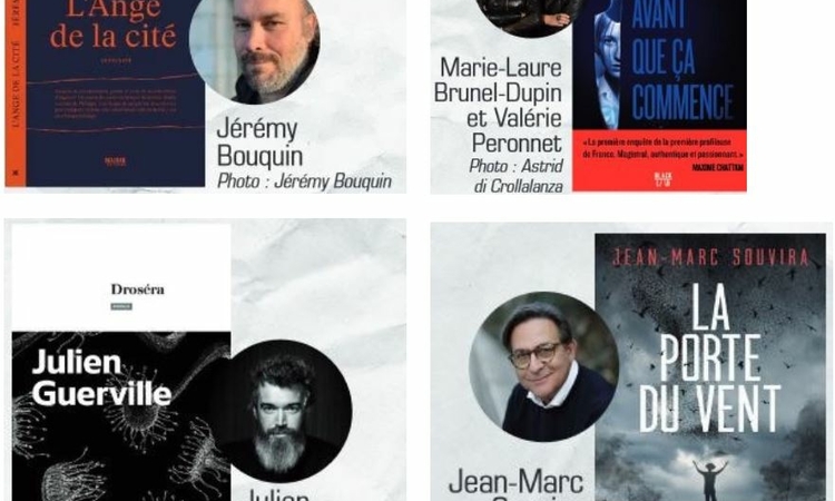 Visuel intégrant les photos de s 4 auteurs du prix el les couvertures de leurs livres.