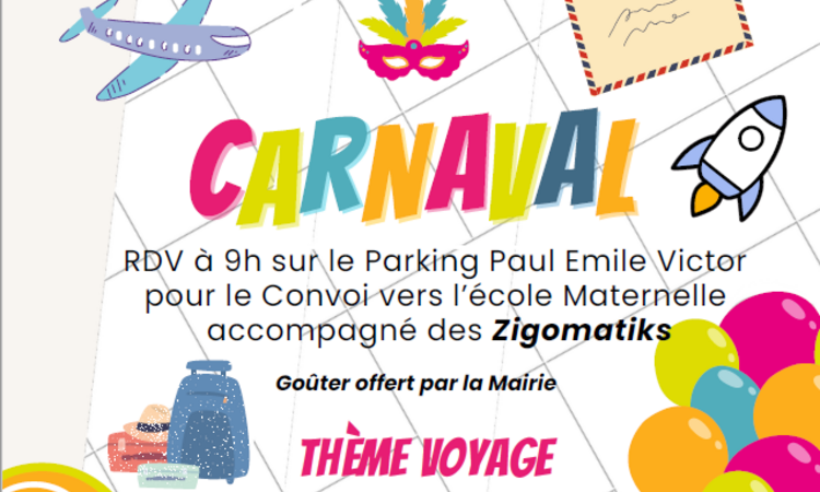 affiche du carnaval avec des ballons un masque un couvre chef à grelots