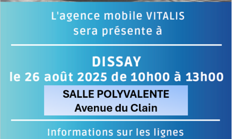 affiche avec un bus et la date de la permanence Vitalis du 26 août