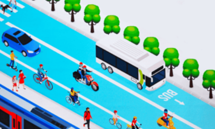 Dessin montrant les différents modes de transport dans une rue