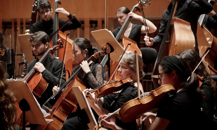 Vue montrant les musiciens de l'orchestre symphonique du conservatoire de poitiers lors d'un concert