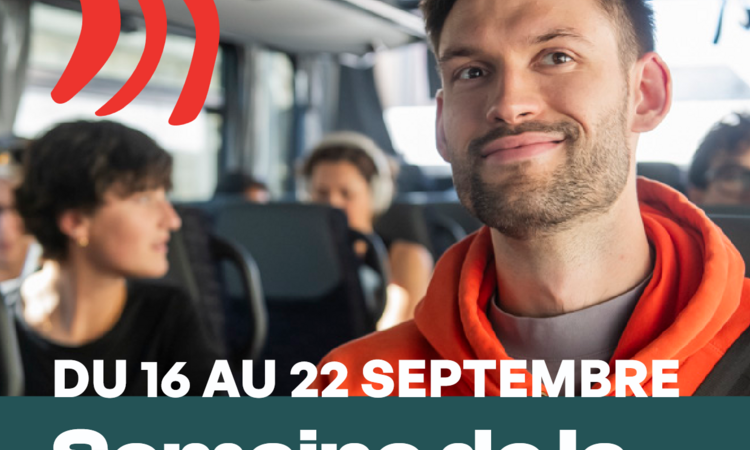 Affiche de la semaine de la mobilité présentant des passagers d'un bus